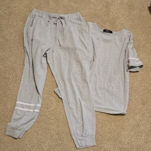 Casual Gray Lounge Set with Striped Accents